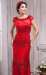 Red heavy beading high neck evening dress DSH1349