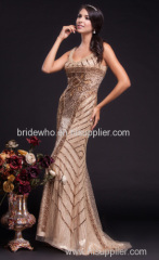 heavy beading v-neck floor length evening dress