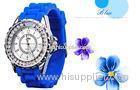 Fashion Yellow Silicone Strap Quartz Movt Ladies Watch With Rhinestone