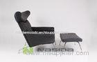 Black Real Leather or Fabric Covered Living Room Ottomans / Lounge Chairs , Solid Wood Frame