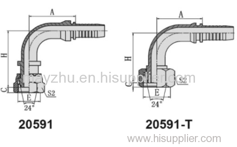 90° Metric Female 24° cone O-RING H.T. ISO 12151-2-DIN swaged hose fitting 20591 20591-T