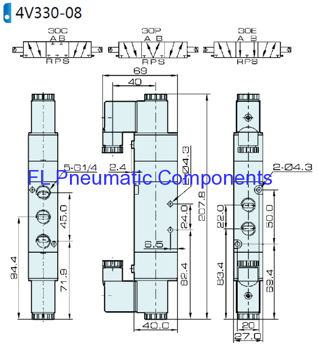 4V330C-08 Three Position Solenoid Valve