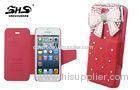 iPhone 5 / 5S PU Leather Cell Phone Cases Durable Wallet Cover with Bowknot Jewelry