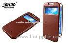 Samsung Galaxy i9500 Brown Leather Cases with TPU Back Shell View Window