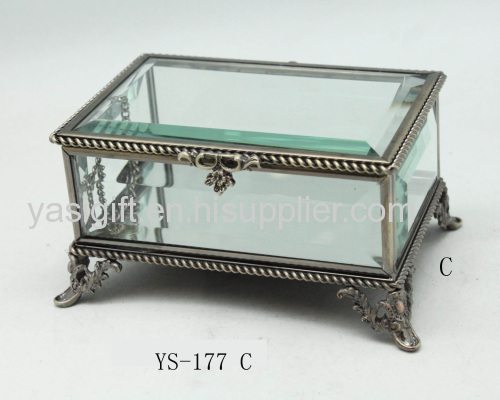 glass jewelry box with butterfly printed on it