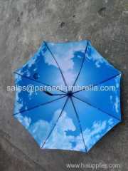 blue sky with white cloud umbrella
