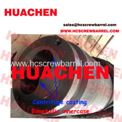 Conical bimetallic twin screw barrel