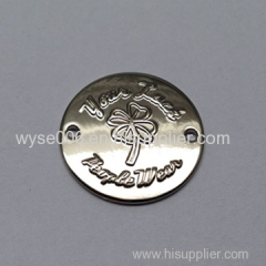 Alloy Badge Sewing Type with Round Shape Shiny Nickle Color