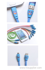 Lovely Smile Face LED Light Micro USB Data Sync Charger Cable For Samsung/ For HTC CellPhone Accessory For Most of Phone