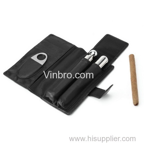 VINBRO.COM FASHION 1/3 Count WHOLESALE Acrylic/Leather/Metal Cigar Tubes Hum-idor Cases Portable Cigar Tube Set Leather