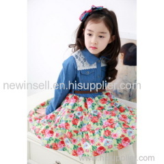 Girl's Cowboys Flower Dress Child Princess Dress Belt Skirt China