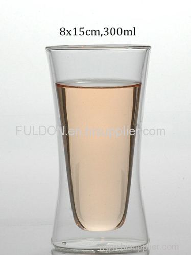 300ml high quality borosilicate 3.3 double wall glass mug