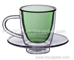 C&C glass classic design double wall glass teacups with coasters