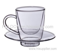 C&C Glass mouth blown classic double wall glass teacup with coasters