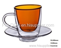 C&C Glass mouth blown classic double wall glass teacup with coasters