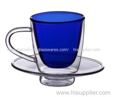 C&C Glass mouth blown classic double wall glass teacup with coasters