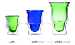 C&C glass top quality bamboo shape double wall juice glasses with colour