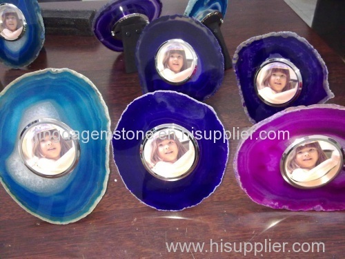 Home decorative photo frame gemstone natural agate picture holder with various of stripes and structures on the surface
