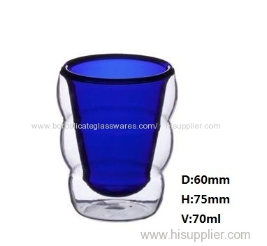 70ml Borosilicate double wall wave appearance glass teacups