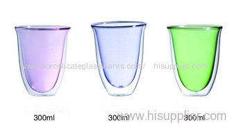 300ml exquisite design mouth blown double wall colorful glasses for juice ddrinking