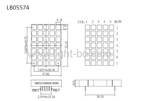 4,9 mm 5 x 7 Quadrat Dot-Matrix-LED-Anzeige für Positionsanzeige