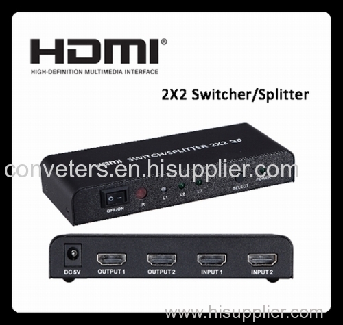 2X2 HDMI Switcher Splitter With Automatical Adjusting Amplifier