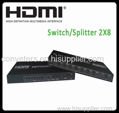 2 in 8 out HDMI Switch Splitter Switch With IR Remote Control Support 3D