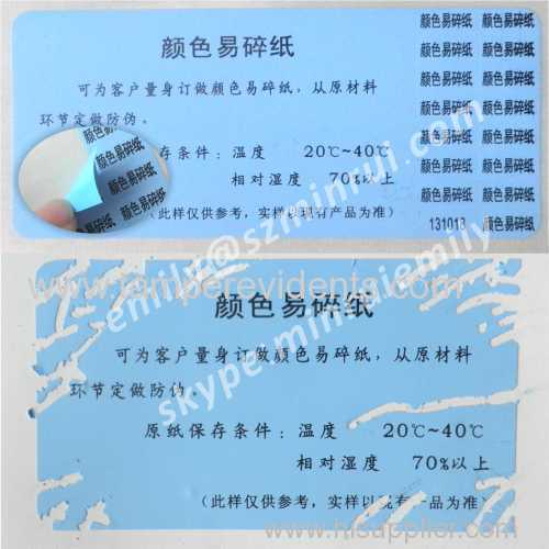Adhesive Side Printing Destructible Label Papers