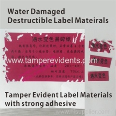 Water Damaged Destructible Label Materials, Water Indicate Tamper Evident Destructive Labels,Exclusive Breakable Securit