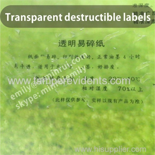 Clear Destructible Label Vinyl Materials,Transparent Eggshell Stickers,Transparent Security Stickers