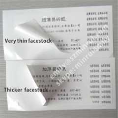 Minrui Thicker Strong Face destructive security adhesive label papers strong face destructible vinyl security label mat