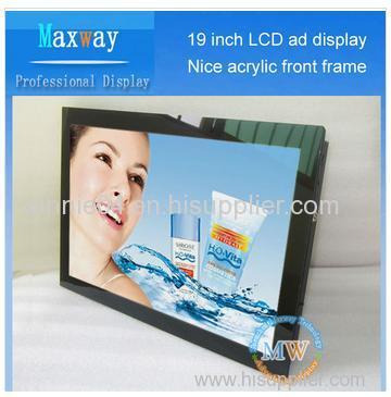 Acrylic front frame 19 inch led advertising display
