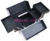 Silver 4 Trays Aluminum Cosmetic Cases With Lock , Black Leather Lining