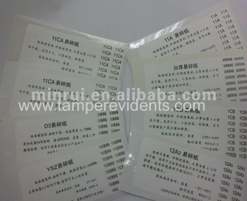 2014 Hot SaleCustom rolls Eggshell sticker papers,tamper evident sticker