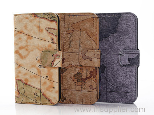 World Map Design Leather Case For S5, For Samsung I9600 Stand Case .