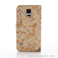 World Map Design Leather Case For S5, For Samsung I9600 Stand Case .