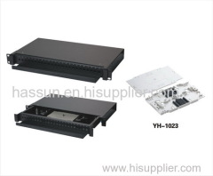 19" 1U 24 Port Fiber Optic Box with 2 pieces splicing tray made by aluminum based