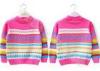 Children christmas pullover sweater for girls jacquard knit multiple color stripes turtle neck