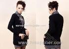 Long Black Fine Knit Ladies Wool Sweaters with Cardigan Style , Women Crew Neck Sweater