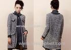 Grey Flower Mohair Womens Cardigan Sweaters Coat with Pockets / Crew Neck