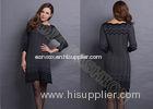 Fashion Ruffled Collar Stripes Womens Pullover Sweaters Long Dress Narrow Waist in Black