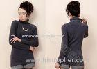 Grey Fine Knit Womens Pullover Sweaters / Turtleneck Ladies Cashmere Sweater , Solid Color