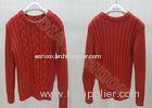 Red Acrylic Cable Knit Kids Holiday Sweaters Crew Neck Pullover For Girls