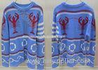 Fancy Crew Neck Mens Jacquard Wool Sweaters for Autumn in Blue
