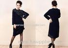 Black Cellular Knit Womens Long M Sweaters with Crew Neck for Winter / Autumn