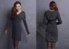 Ladies V-neck Sweaters With Hood Cable Knit Narrow Waist Pullover Dress