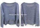 7GG Grey Womens Cable Knit Sweaters with Boat Neck Curve Bottom , anti-shrink wool sweaters