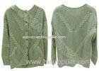 Crew Neck Womens Cable Knit Sweater Button Up Cardigan Pocket Autumn Winter