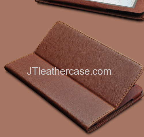 Classic Brown Cross patten leather flip case for mini ipad