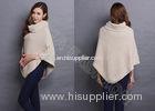 Winter Chunky Turtle Neck Womens Cellular Knit Sweaters in Poncho Style , White